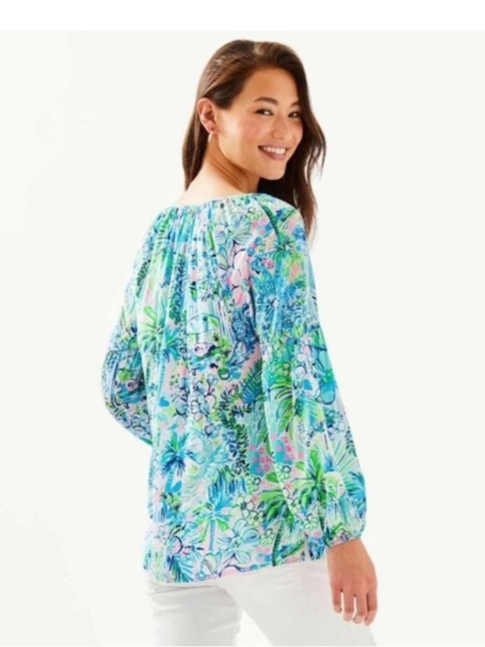 Lilly Pulitzer Winsley Blouse in Lilly's House monkey giraffe sunshine small